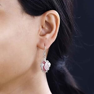 Rhodochrosite Lever Back 12.00 ctw Earrings in Rhodium Over Sterling Silver