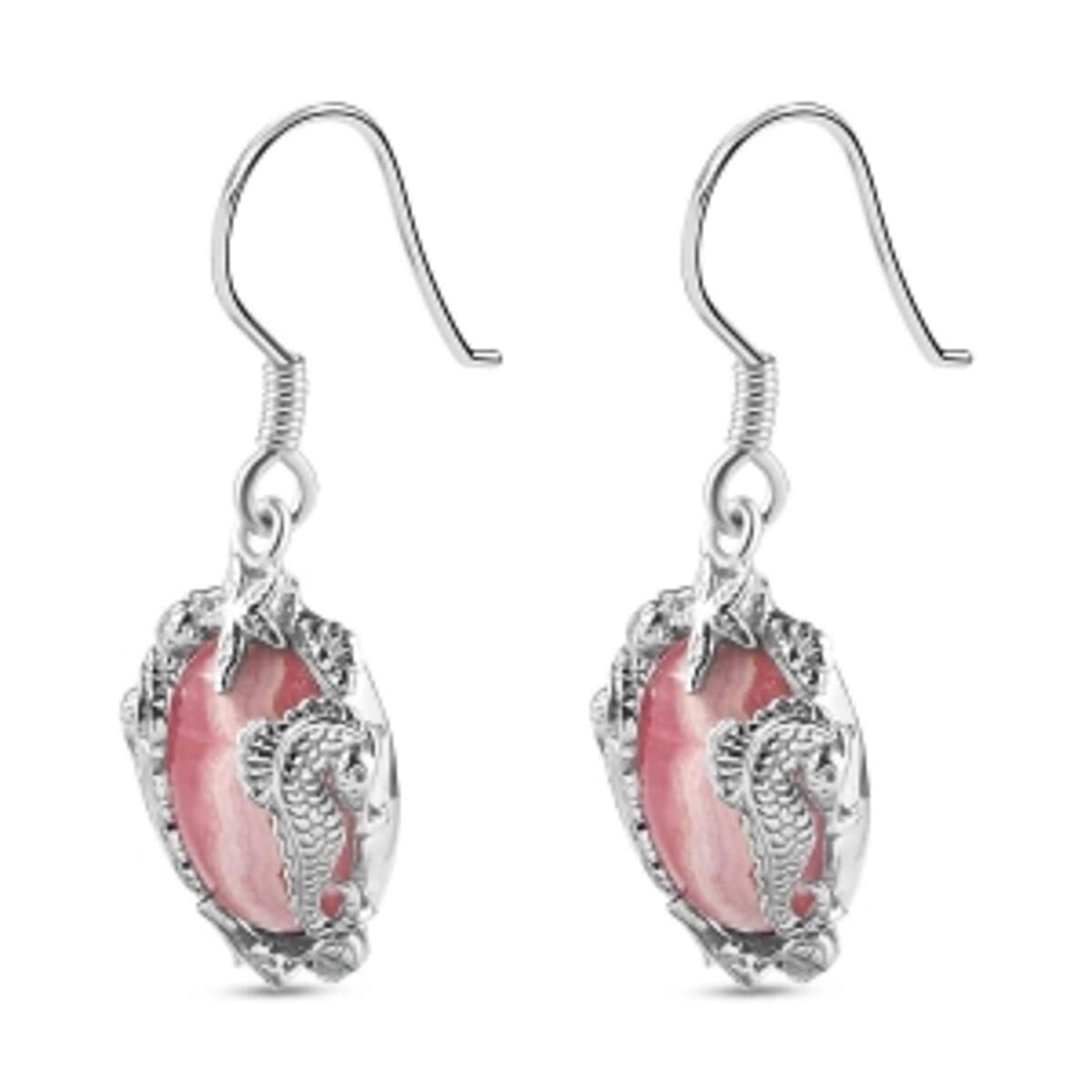 Rhodochrosite Lever Back 12.00 ctw Earrings in Rhodium Over Sterling Silver image number 3