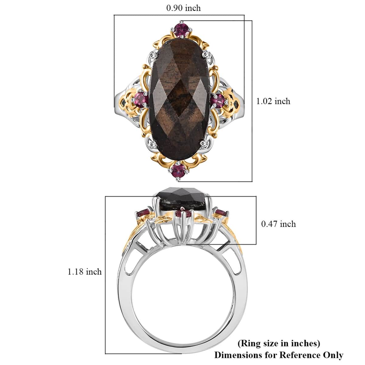 Checkerboard Cut Zawadi Chocolate Sapphire and Orissa Rhodolite Garnet 14.20 ctw Victorian Era Ring in 18K Vermeil YG and Rhodium Over Sterling Silver (Size 6.0) image number 5