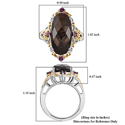 D'Joy Checkerboard Cut Zawadi Chocolate Sapphire and Orissa Rhodolite Garnet 14.20 ctw Victorian Era Ring in 18K Vermeil YG and Rhodium Over Sterling Silver (Size 6.0)