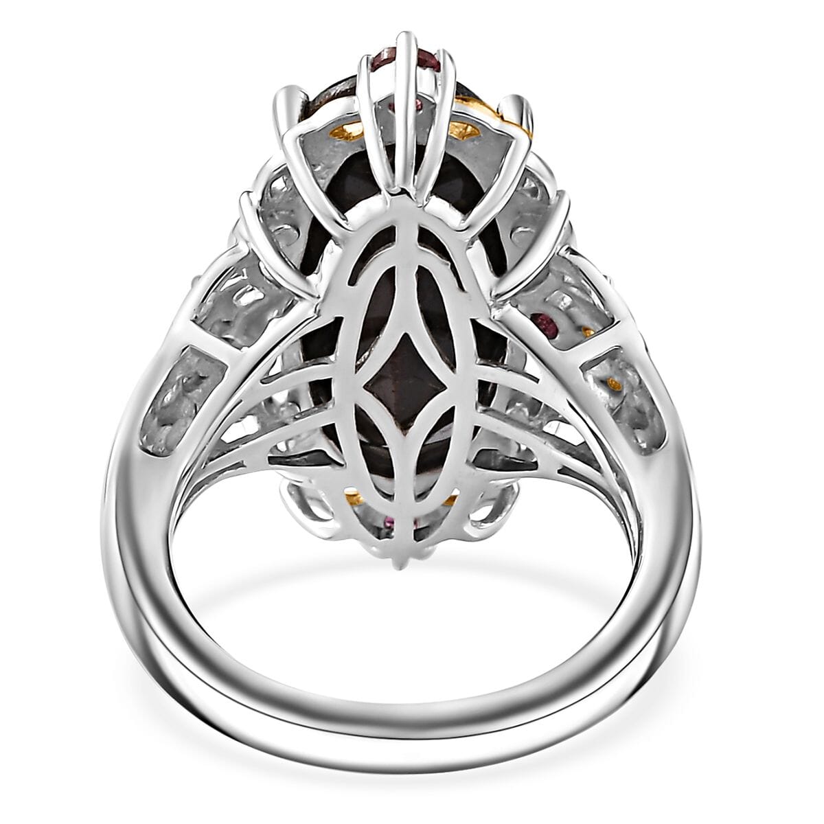 Checkerboard Cut Zawadi Chocolate Sapphire and Orissa Rhodolite Garnet Victorian Era Ring in 18K Vermeil YG and Rhodium Over Sterling Silver (Size 8.0) 14.20 ctw image number 4