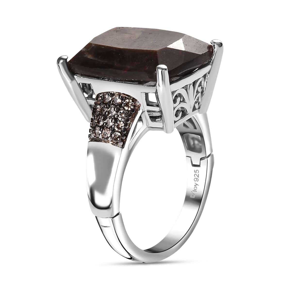 Zawadi Chocolate Sapphire and Champagne Zircon Ring in Rhodium Over Sterling Silver (Size 6.0) 16.15 ctw image number 3