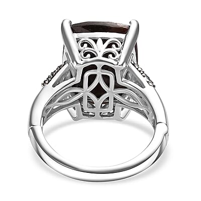 Zawadi Chocolate Sapphire and Champagne Zircon Ring in Rhodium Over Sterling Silver (Size 6.0) 16.15 ctw