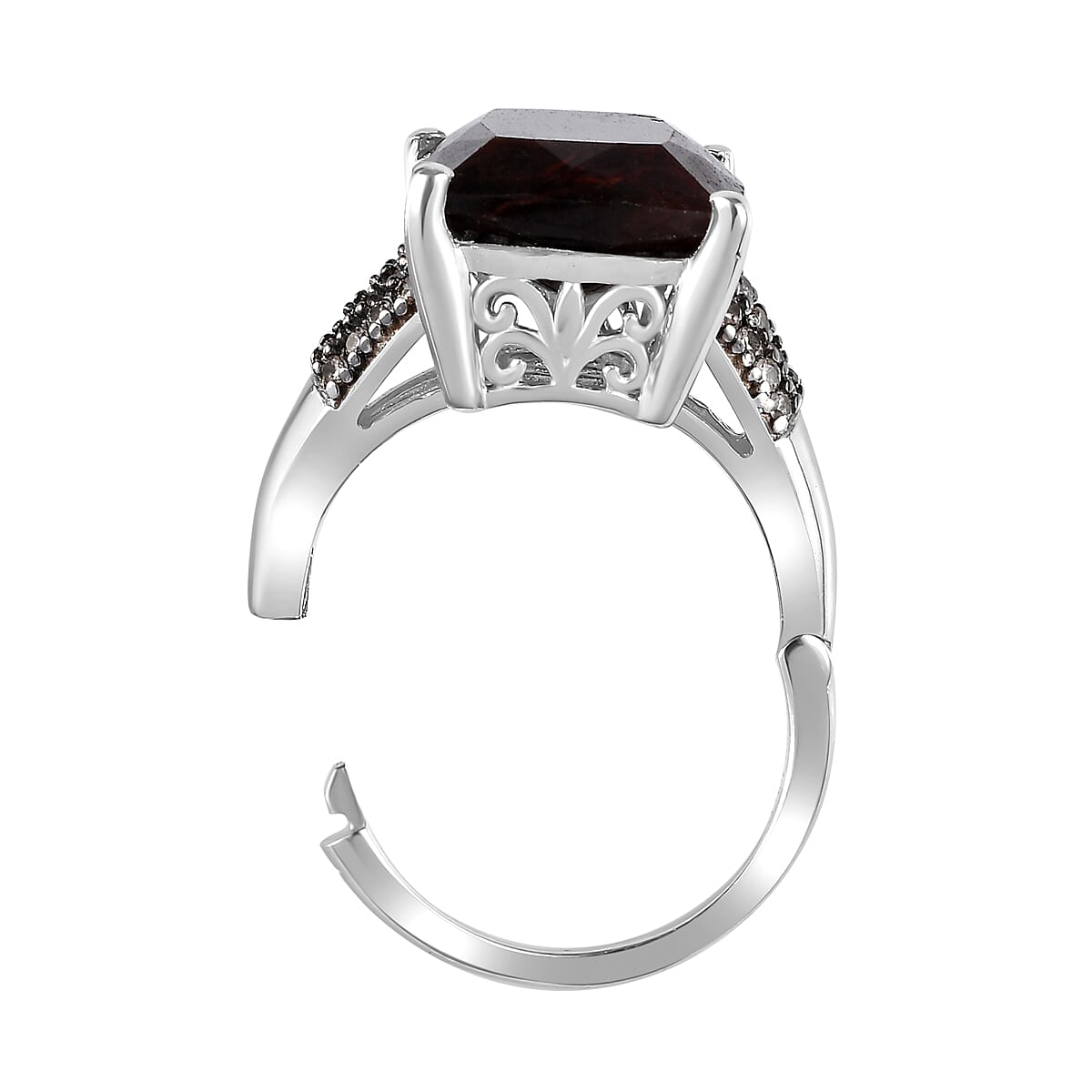 Zawadi Chocolate Sapphire and Champagne Zircon Ring in Rhodium Over Sterling Silver (Size 6.0) 16.15 ctw