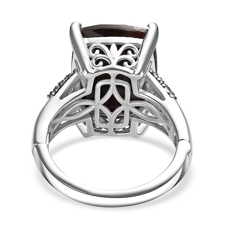 Zawadi Chocolate Sapphire and Champagne Zircon Ring in Rhodium Over Sterling Silver (Size 7.0) 16.15 ctw