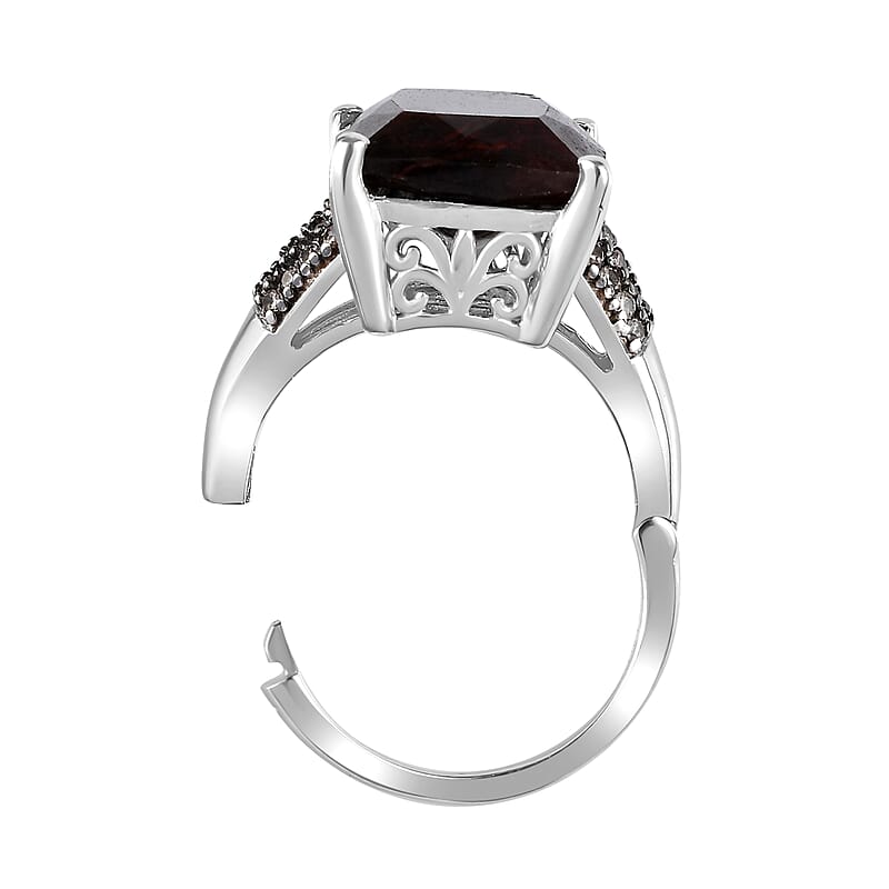 Zawadi Chocolate Sapphire and Champagne Zircon Ring in Rhodium Over Sterling Silver (Size 7.0) 16.15 ctw