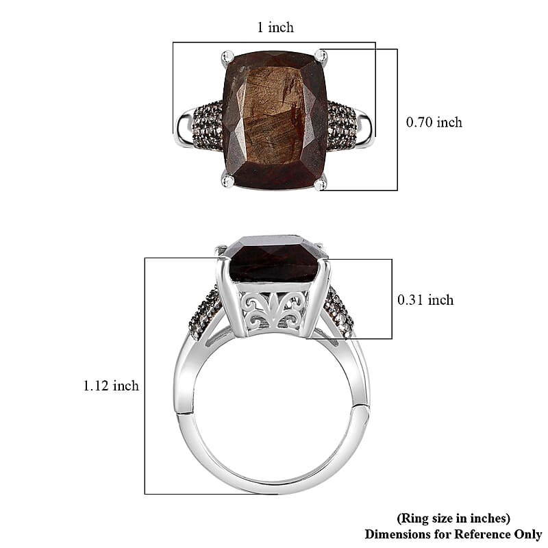 Zawadi Chocolate Sapphire and Champagne Zircon Ring in Rhodium Over Sterling Silver (Size 7.0) 16.15 ctw