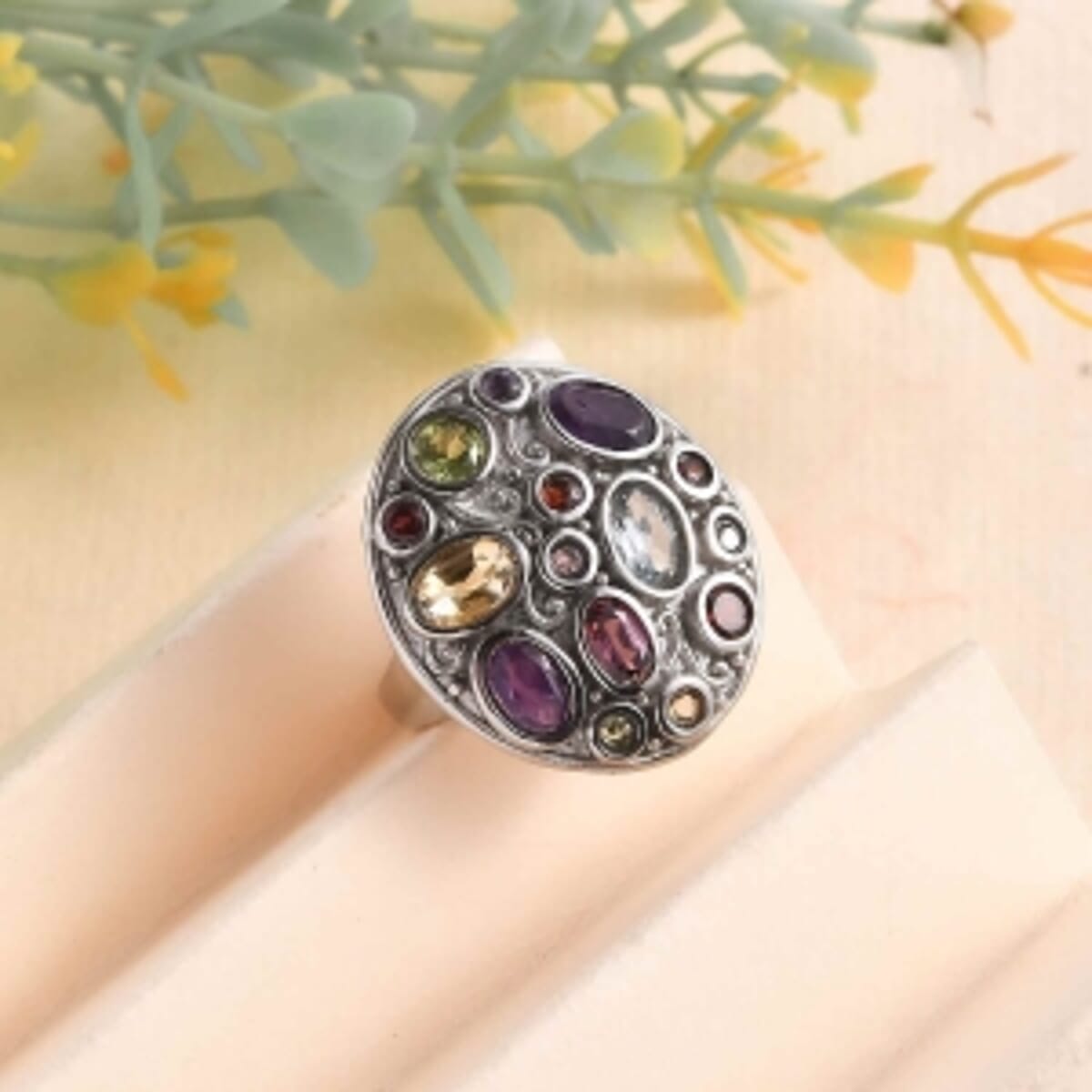African Amethyst and Brazilian Citrine 2.84 ctw Fancy Ring in Stainless Steel (Size 5.5) image number 1