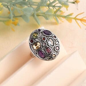 African Amethyst and Brazilian Citrine 2.84 ctw Fancy Ring in Stainless Steel (Size 5.5)