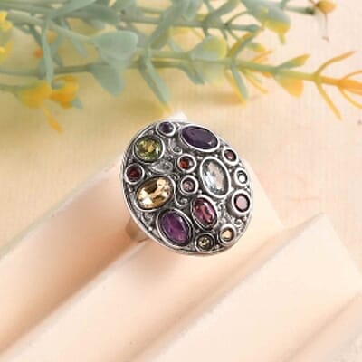 African Amethyst and Brazilian Citrine 2.84 ctw Fancy Ring in Stainless Steel (Size 5.5)