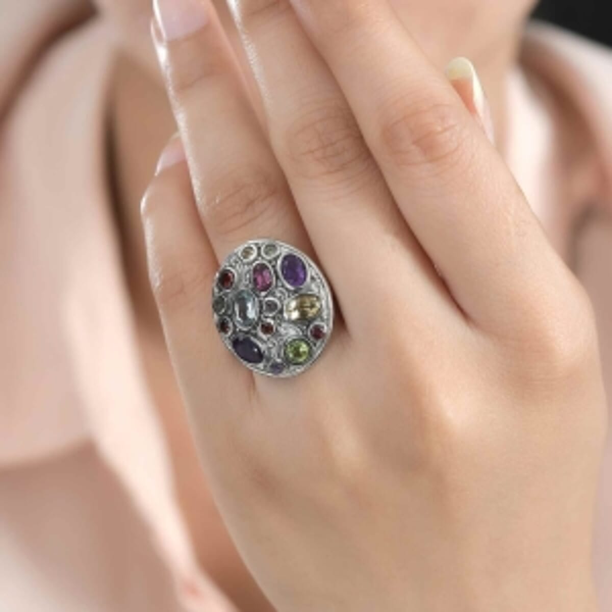 African Amethyst and Brazilian Citrine 2.84 ctw Fancy Ring in Stainless Steel (Size 5.5) image number 2