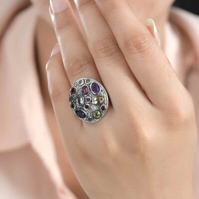 African Amethyst and Brazilian Citrine 2.84 ctw Fancy Ring in Stainless Steel (Size 5.5)