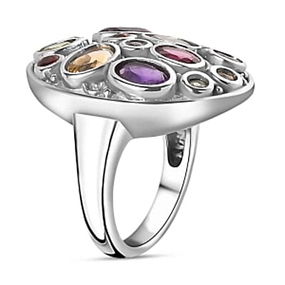 African Amethyst and Brazilian Citrine 2.84 ctw Fancy Ring in Stainless Steel (Size 5.5)