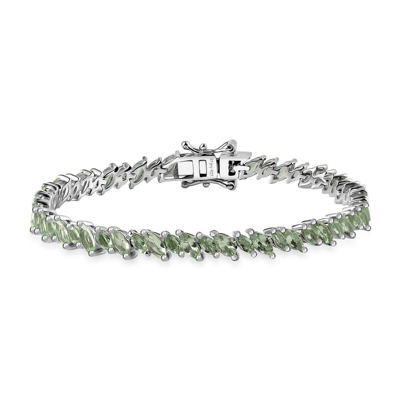 Brazilian Mint Garnet Leaf Bracelet in Rhodium Over Sterling Silver (6.50 In) 6.20 ctw