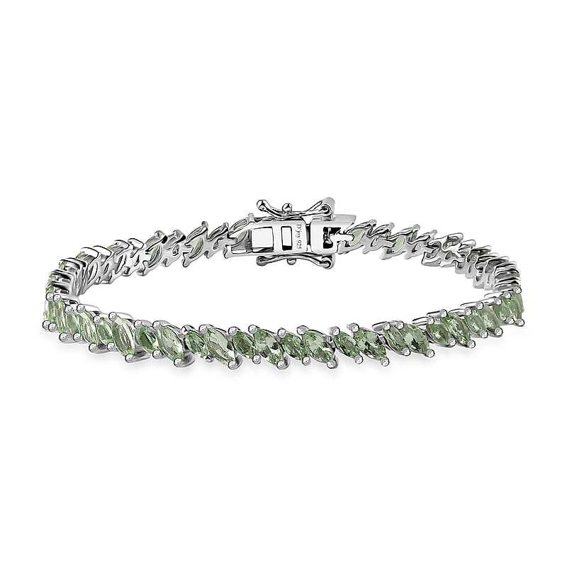 Brazilian Mint Garnet Leaf Bracelet in Rhodium Over Sterling Silver (6.50 In) 6.20 ctw