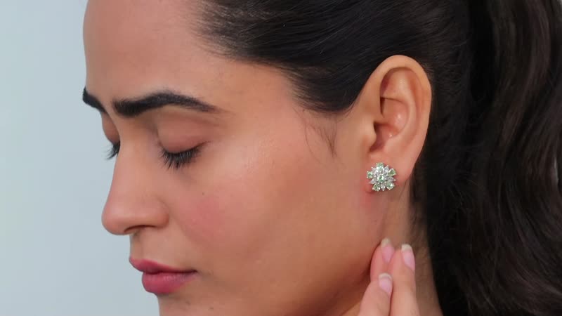 Brazilian Mint Garnet and White Zircon Flower Earrings in Rhodium Over Sterling Silver 3.10 ctw