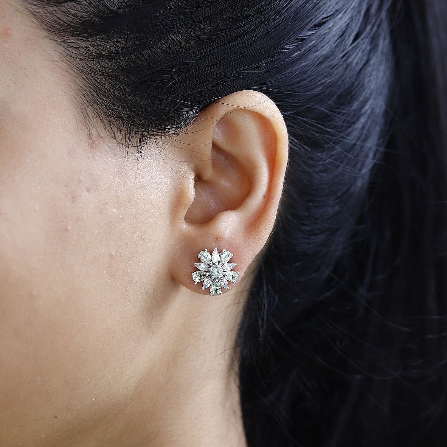 Buy Brazilian Mint Garnet and White Zircon Flower Earrings