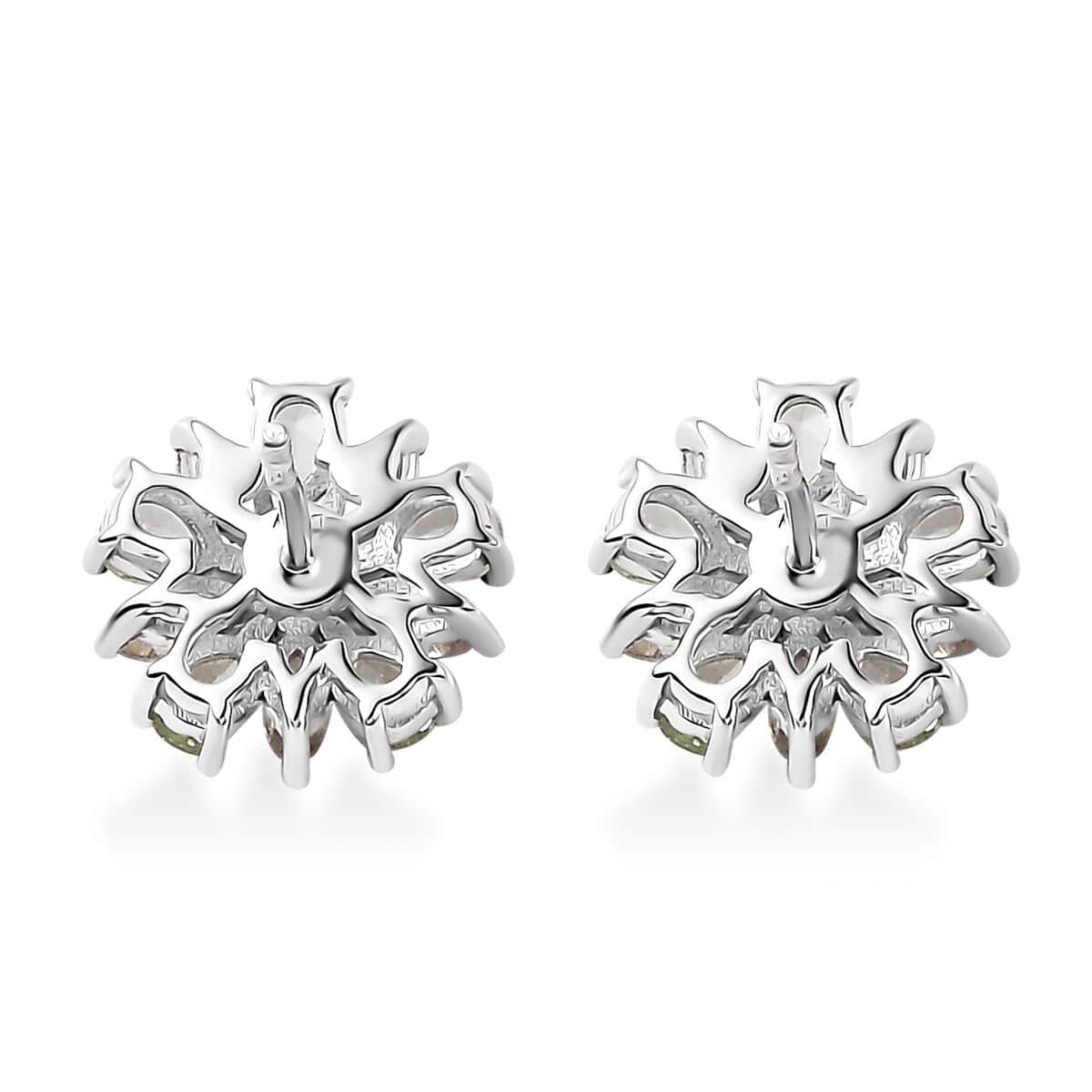 Brazilian Mint Garnet and White Zircon Flower Earrings in Rhodium Over Sterling Silver 3.10 ctw image number 3