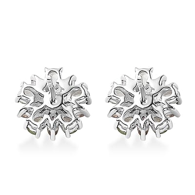 Brazilian Mint Garnet and White Zircon Flower Earrings in Rhodium Over Sterling Silver 3.10 ctw
