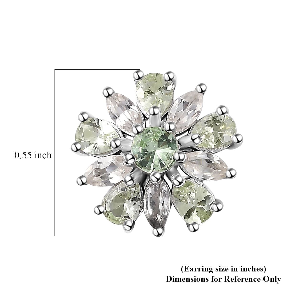 Brazilian Mint Garnet and White Zircon Flower Earrings in Rhodium Over Sterling Silver 3.10 ctw