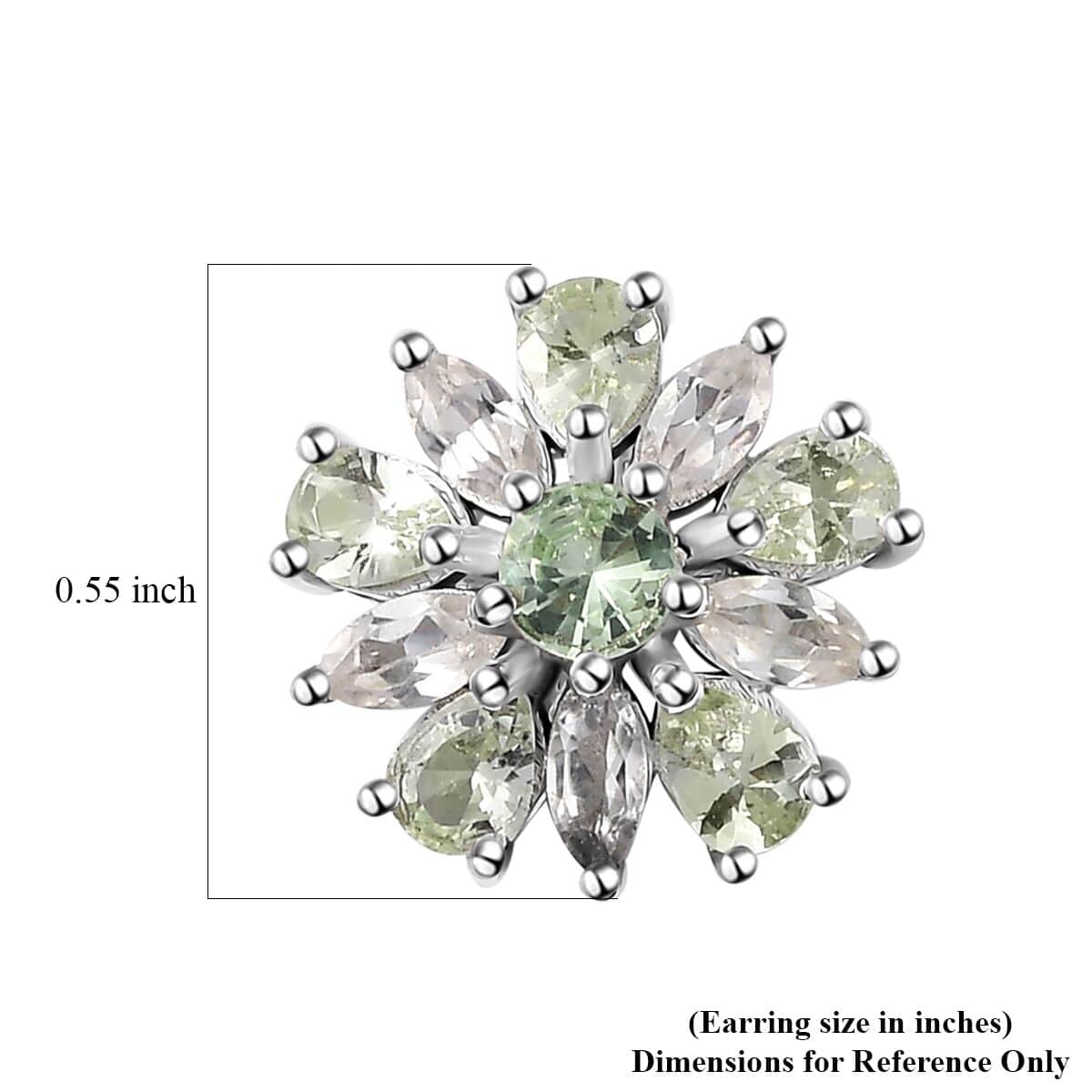 Brazilian Mint Garnet and White Zircon Flower Earrings in Rhodium Over Sterling Silver 3.10 ctw image number 4