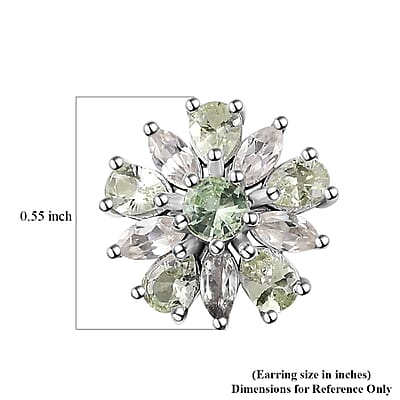 Brazilian Mint Garnet and White Zircon Flower Earrings in Rhodium Over Sterling Silver 3.10 ctw