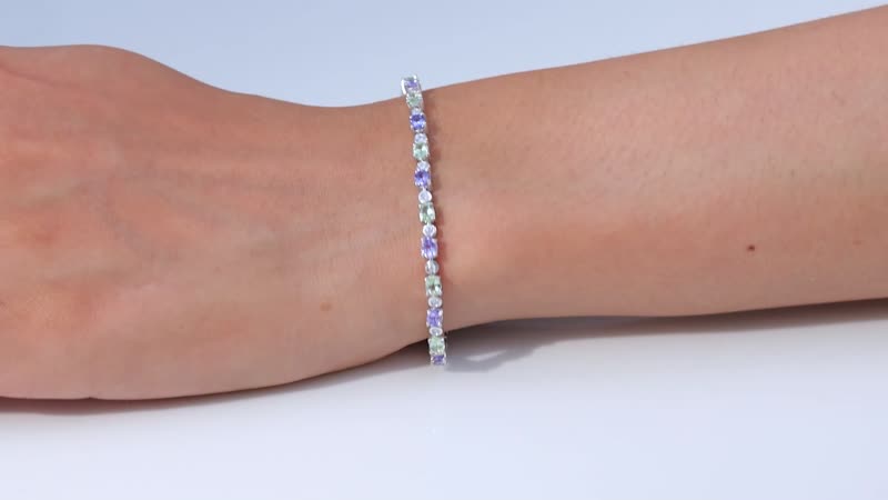 Brazilian Mint Garnet, Multi Gemstone Art Deco Bracelet in Rhodium Over Sterling Silver (6.50 In) (Del. in 10-12 Days) 4.65 ctw