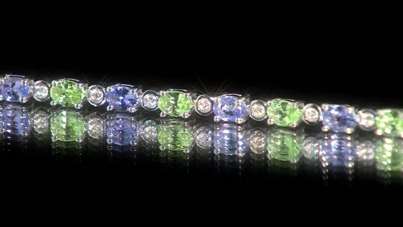 Brazilian Mint Garnet, Multi Gemstone Art Deco Bracelet in Rhodium Over Sterling Silver (6.50 In) (Del. in 10-12 Days) 4.65 ctw
