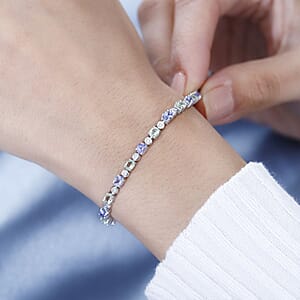 Brazilian Mint Garnet and Multi Gemstone Art Deco Bracelet in Rhodium Over Sterling Silver (6.50 In) 4.65 ctw