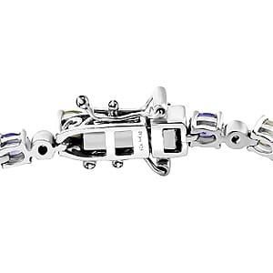 Brazilian Mint Garnet and Multi Gemstone Art Deco Bracelet in Rhodium Over Sterling Silver (6.50 In) 4.65 ctw