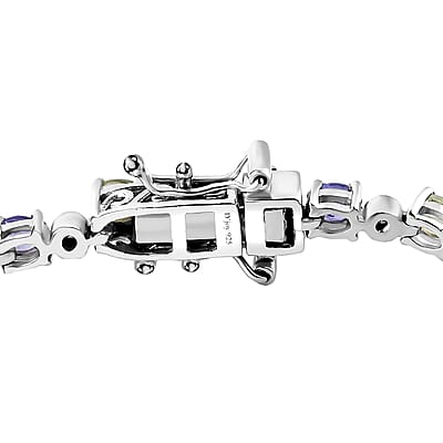 Brazilian Mint Garnet and Multi Gemstone Art Deco Bracelet in Rhodium Over Sterling Silver (6.50 In) 4.65 ctw
