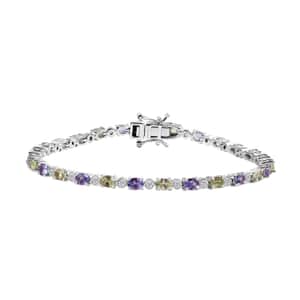 Brazilian Mint Garnet and Multi Gemstone Art Deco Bracelet in Rhodium Over Sterling Silver (7.25 In) 5.25 ctw