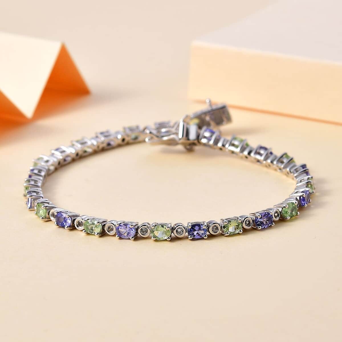 Brazilian Mint Garnet and Multi Gemstone Art Deco Bracelet in Rhodium Over Sterling Silver (7.25 In) 5.25 ctw image number 1