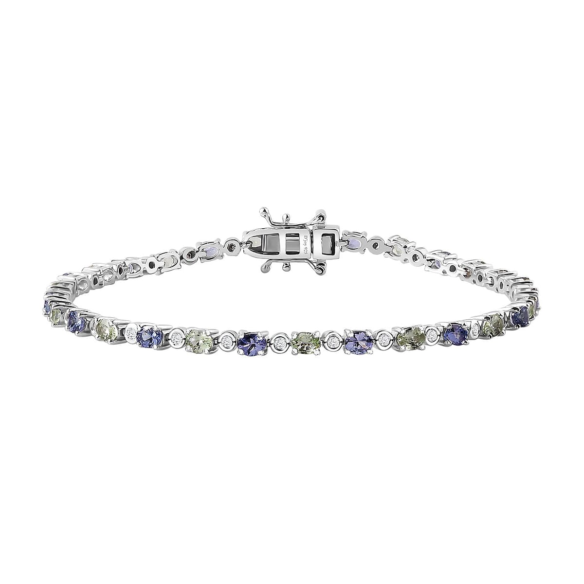 Brazilian Mint Garnet and Multi Gemstone Art Deco Bracelet in Rhodium Over Sterling Silver (8.00 In) 5.65 ctw image number 0