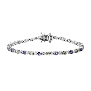 Brazilian Mint Garnet and Multi Gemstone Art Deco Bracelet in Rhodium Over Sterling Silver (8.00 In) 5.65 ctw