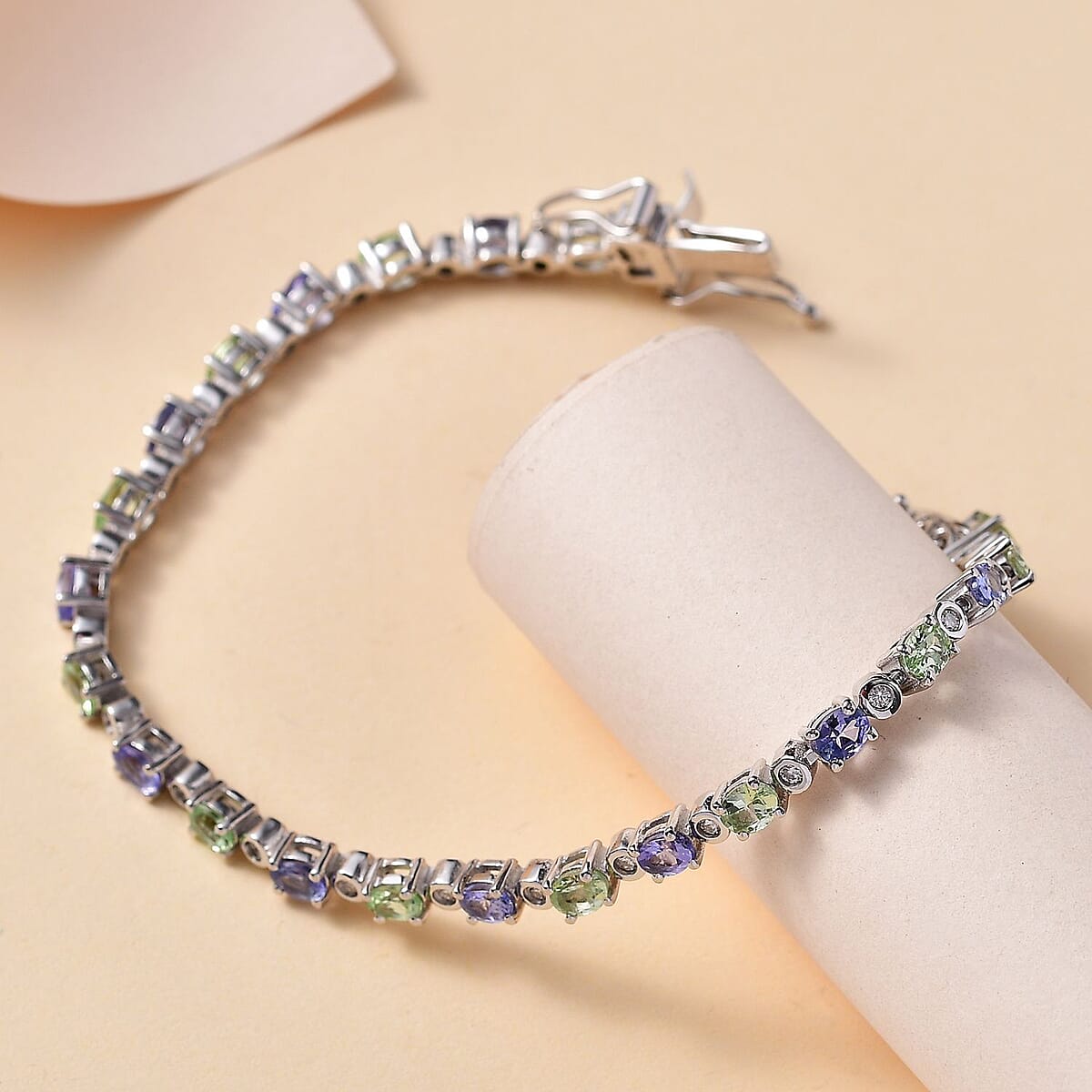Brazilian Mint Garnet and Multi Gemstone Art Deco Bracelet in Rhodium Over Sterling Silver (8.00 In) 5.65 ctw image number 1