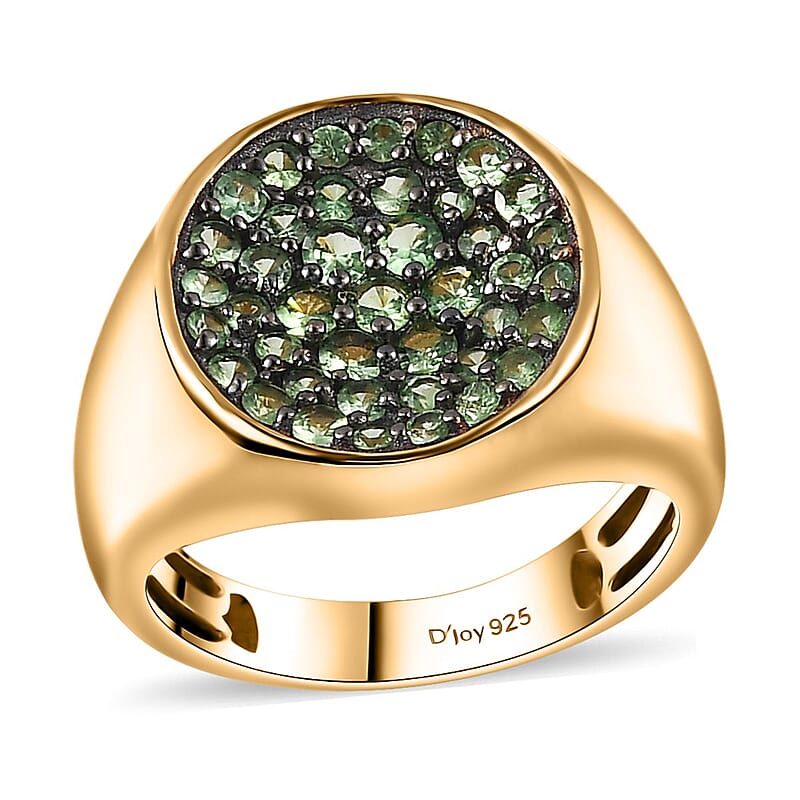 Brazilian Mint Garnet Men's Forest Ring in 18K Vermeil Yellow Gold Over Sterling Silver (Size 9.0) 1.60 ctw