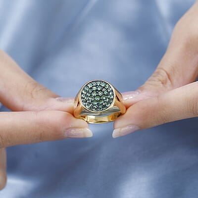 Brazilian Mint Garnet Men's Forest Ring in 18K Vermeil Yellow Gold Over Sterling Silver (Size 9.0) 1.60 ctw