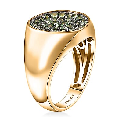 Brazilian Mint Garnet Men's Forest Ring in 18K Vermeil Yellow Gold Over Sterling Silver (Size 9.0) 1.60 ctw