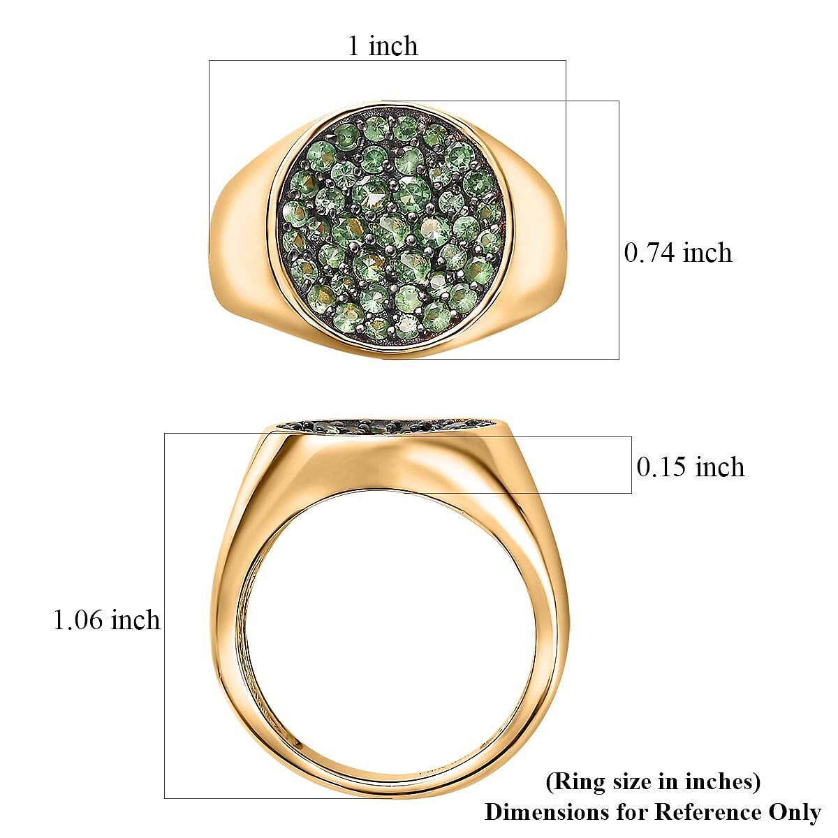 Brazilian Mint Garnet Men's Forest Ring in 18K Vermeil Yellow Gold Over Sterling Silver (Size 9.0) 1.60 ctw