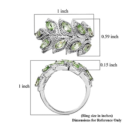 Brazilian Mint Garnet and White Zircon Leaf Ring in Rhodium Over Sterling Silver (Size 5.0) 1.30 ctw