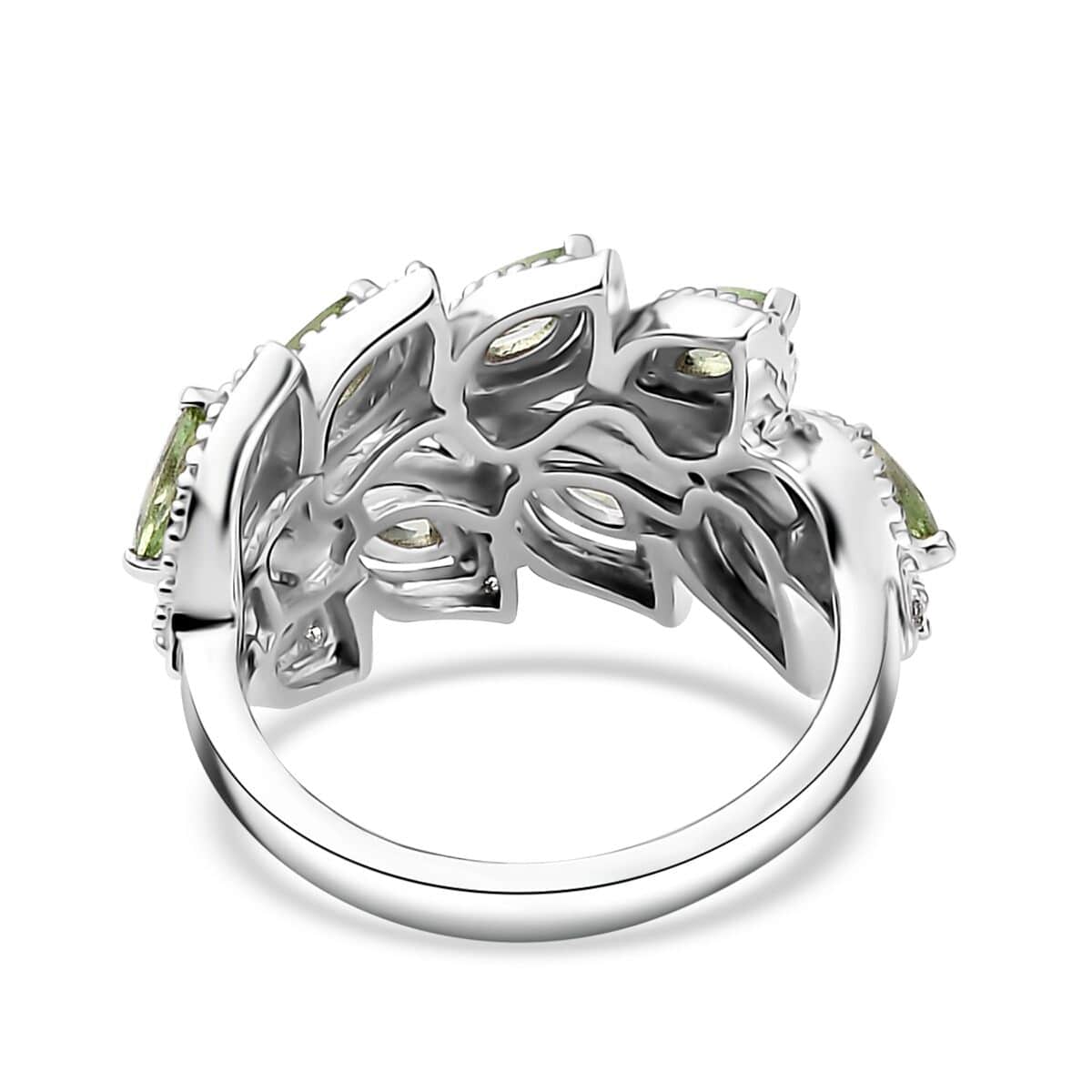 Brazilian Mint Garnet and White Zircon Leaf Ring in Rhodium Over Sterling Silver (Size 7.0) 1.30 ctw image number 4