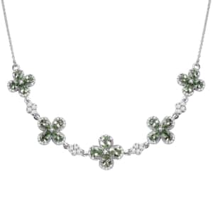 Brazilian Mint Garnet and Moissanite Clover Necklace 18 Inches in Rhodium Over Sterling Silver 5.40 ctw