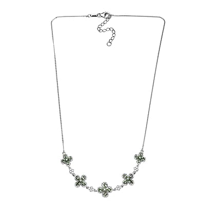 D'Joy Brazilian Mint Garnet and Moissanite Clover Necklace 18 Inches in Rhodium Over Sterling Silver 5.40 ctw