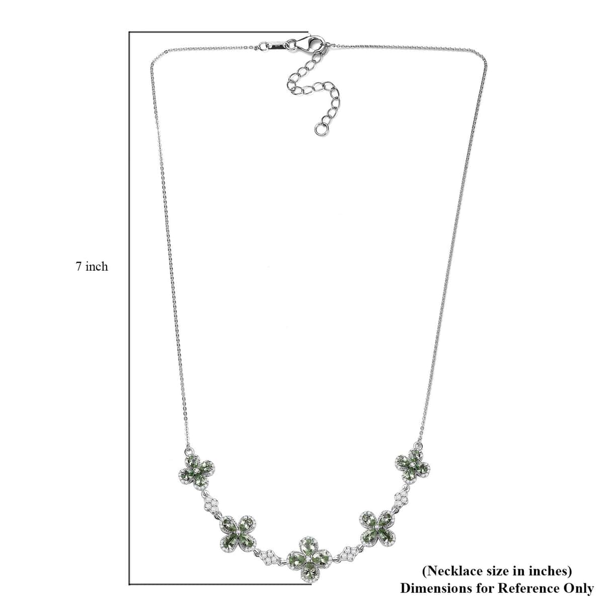 Brazilian Mint Garnet and Moissanite Clover Necklace 18 Inches in Rhodium Over Sterling Silver 5.40 ctw image number 5