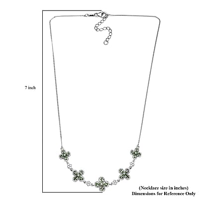 D'Joy Brazilian Mint Garnet and Moissanite Clover Necklace 18 Inches in Rhodium Over Sterling Silver 5.40 ctw
