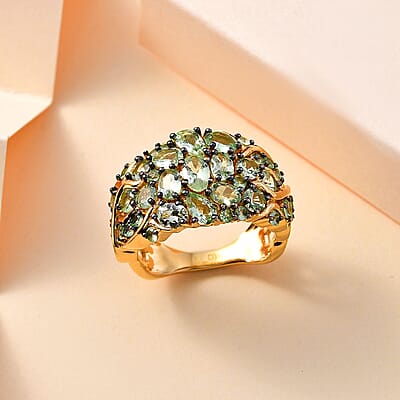 Brazilian Mint Garnet Mangrove Forest Ring in 18K Vermeil Yellow Gold Over Sterling Silver (Size 5.0) 2.85 ctw