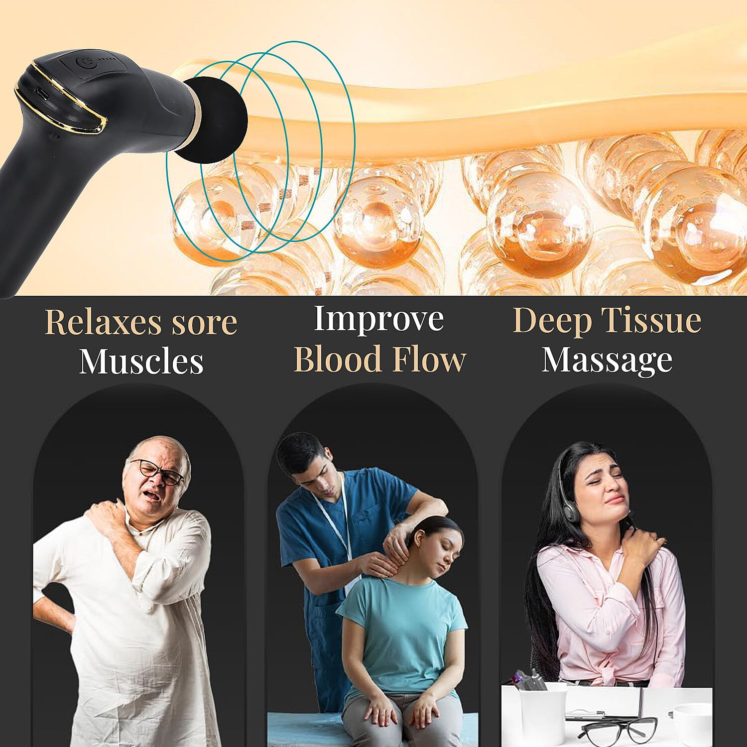 Soulsmart Rechargeable and Portable Massage Gun with 8 Replaceable Head - Black (30w, 7.4v)