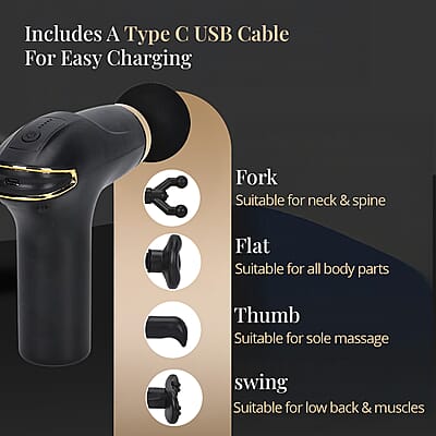Soulsmart Rechargeable and Portable Massage Gun with 8 Replaceable Head - Black (30w, 7.4v)