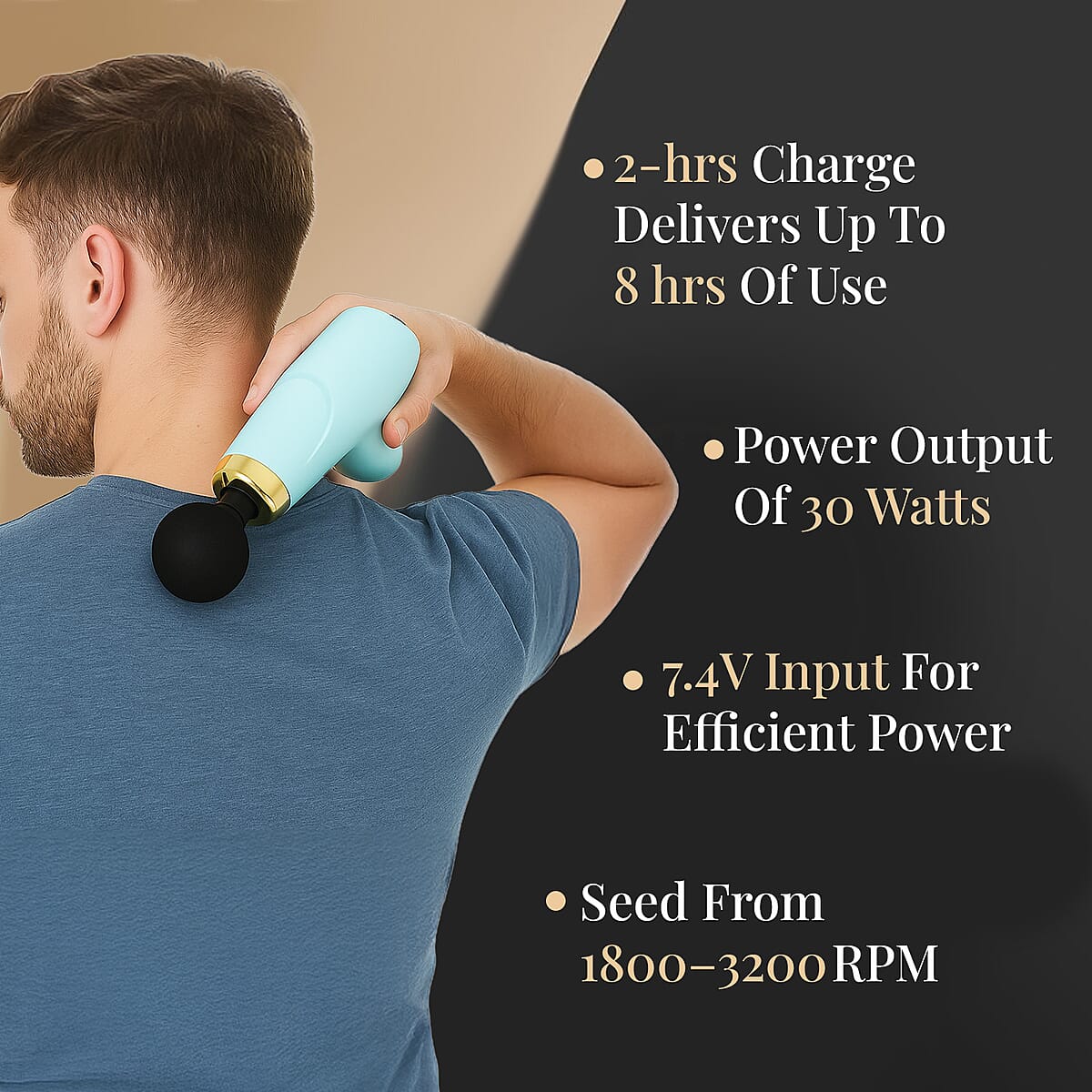 Soulsmart Rechargeable and Portable Massage Gun with 8 Replaceable Head - Sky Blue (30w, 7.4v) image number 2